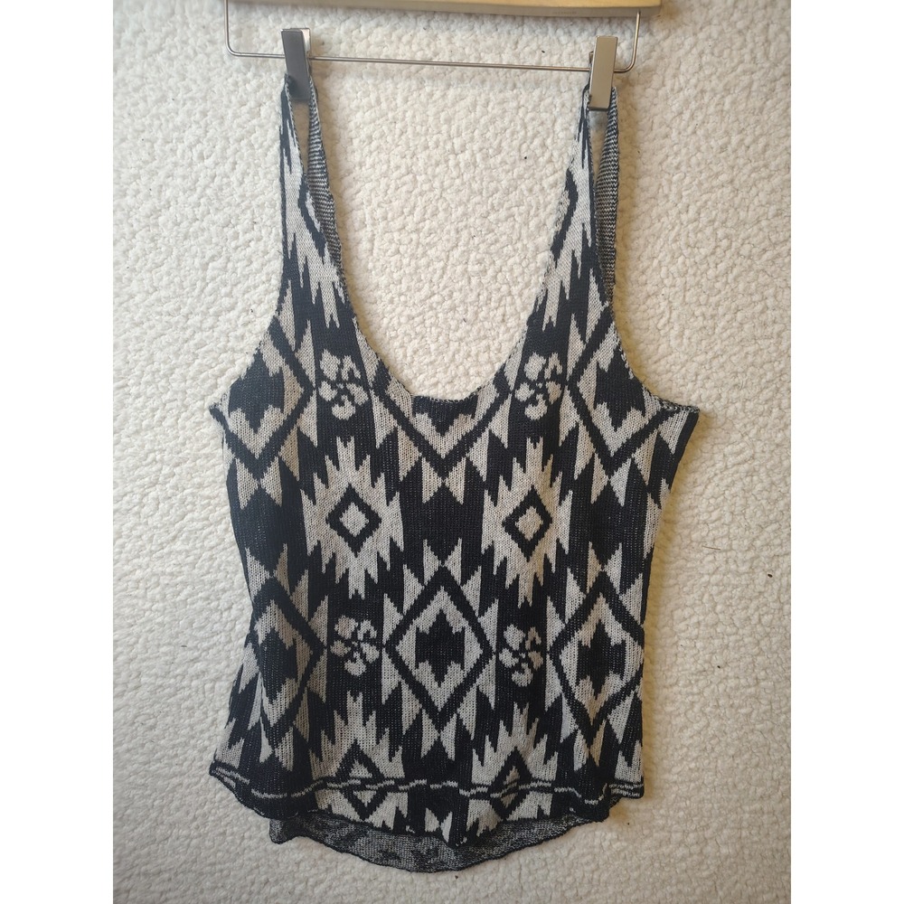 Wildfox White Label Black White Geometric Tribal Knit Tank Top XS